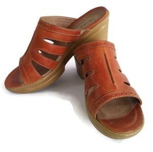 Sanita Nina Brown Leather Slip On Clogs Peekaboo Slide Sandals Size 10.5